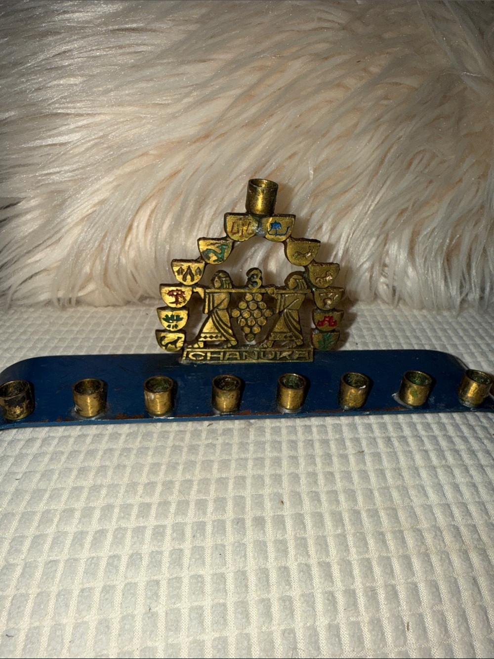 Blue and Gold vintage Hanukkah Menorah Decorative Holiday Menorah